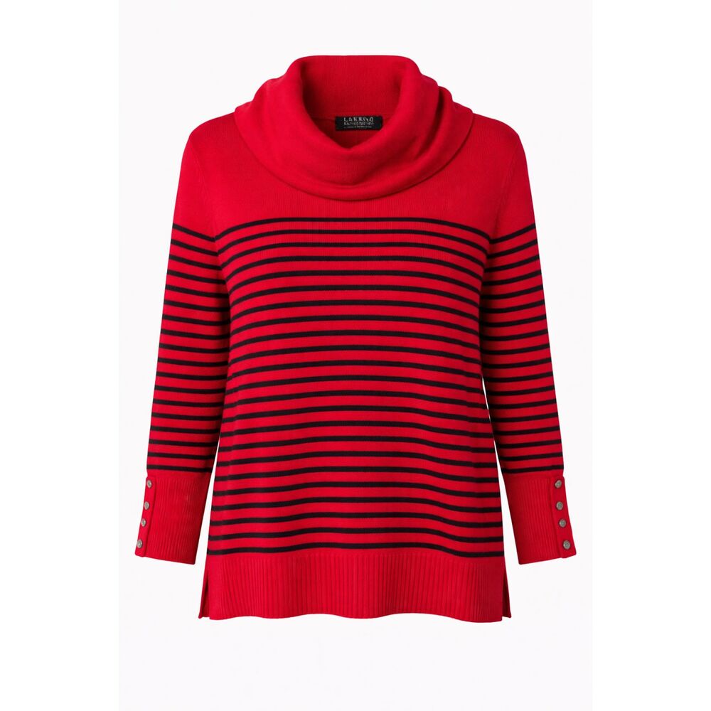Lauren Ralph Lauren Red Black Striped Cowl Neck Sweater 3X